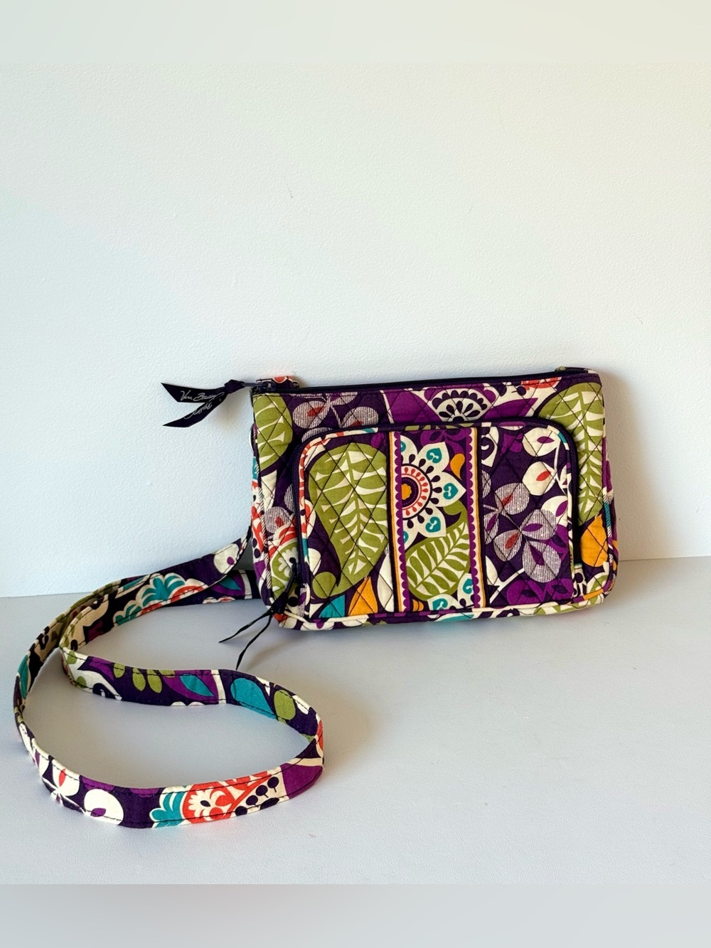 Vera Bradley Plum Petals Crossbody Organizer Bag Retired Pattern Quilted Cotton